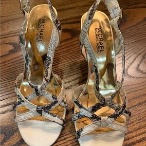 Michael Kors Snake Print Strappy Heels - Cream and Brown